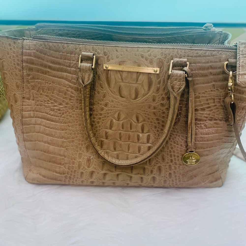 Cream Brahmin Croc leather tote